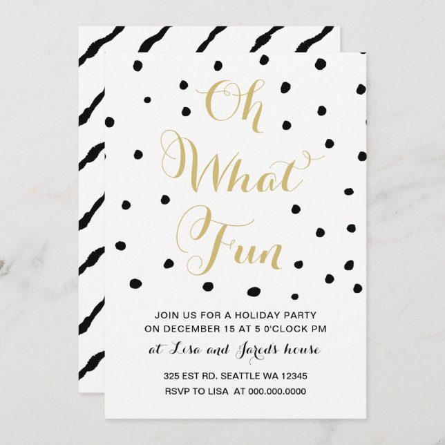 black and gold Oh what Fun holiday Party Invitation (Front/Back)