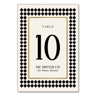 Black and Gold on Ivory Chequerboard Border Jazz Table Number