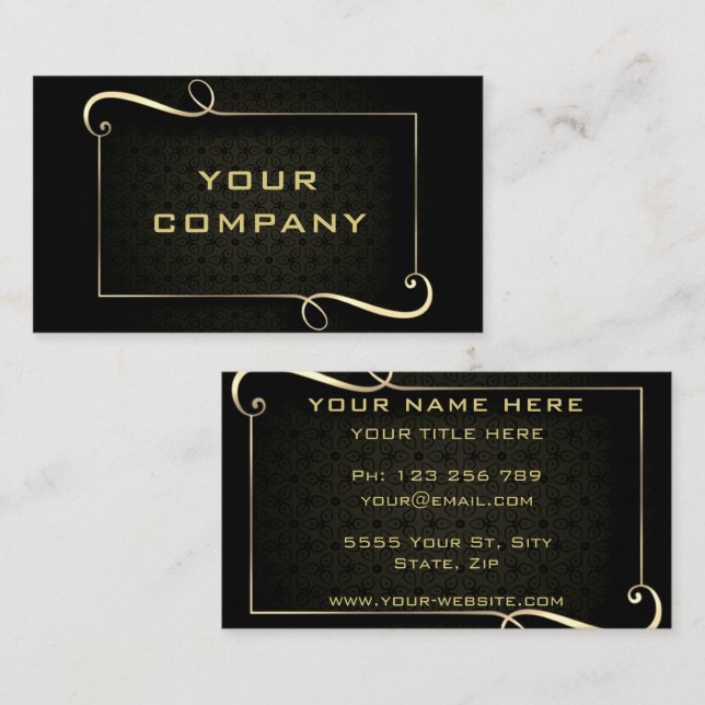 Black and Gold Ornament Framed Business Card (Front/Back)