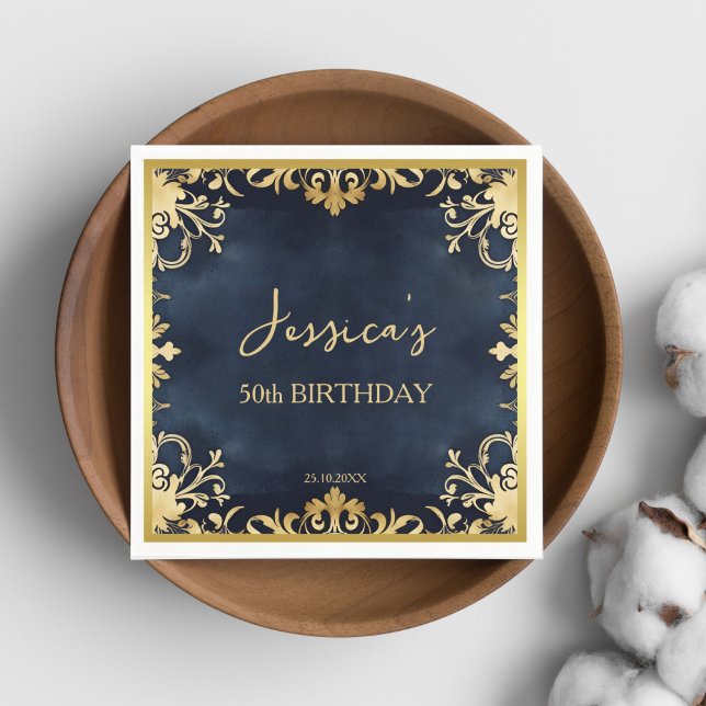 Black and gold ornamental birthday party template napkin (Black and gold ornamental birthday party template napkins personalized party tableware 50ieth 60ieth)