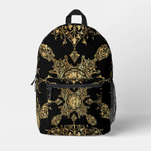 Black and Gold Ornamental Printed Backpack