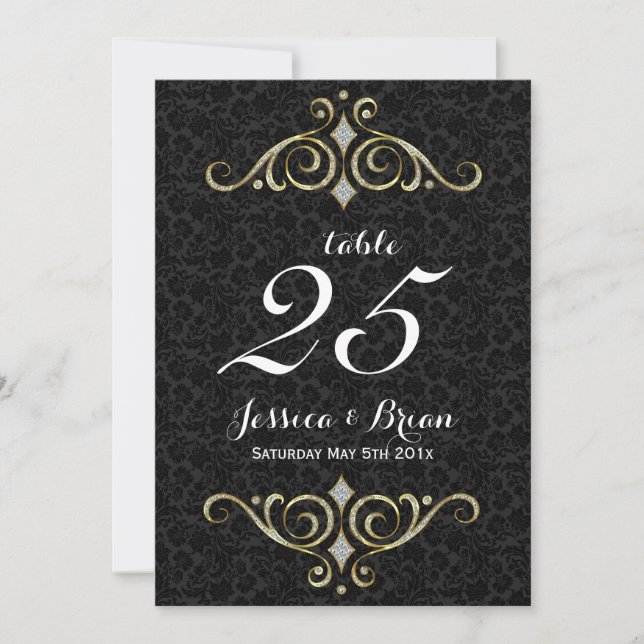Black And Gold Ornaments Wedding Table Number (Front)