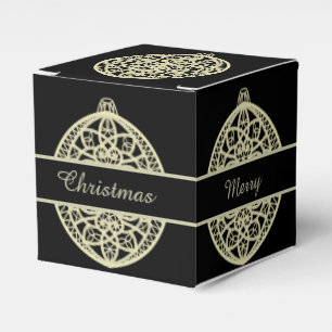 Black and Gold Ornate Bauble Merry Christmas Favor Box