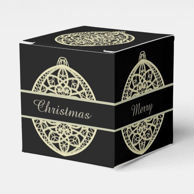 Black and Gold Ornate Bauble Merry Christmas Favor Box (Front Side)