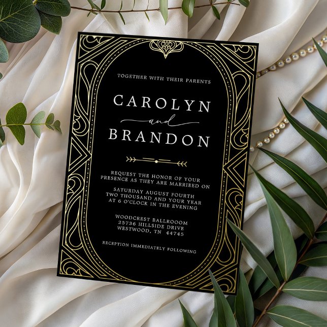 Black and Gold Ornate Elegant Wedding (Black and Gold Ornate Elegant Wedding Foil Invitation)