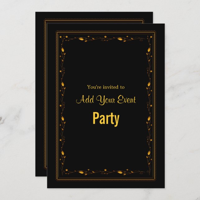 Black and Gold Ornate Frame Party Invitation (Front/Back)