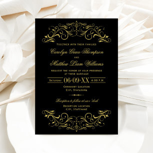 Black and Gold Ornate Scroll Wedding Invitation