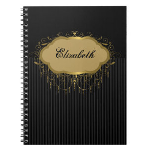 Black and Gold Ornate Stripe Notebook