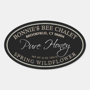 Black and Gold Oval Honey Label with white border