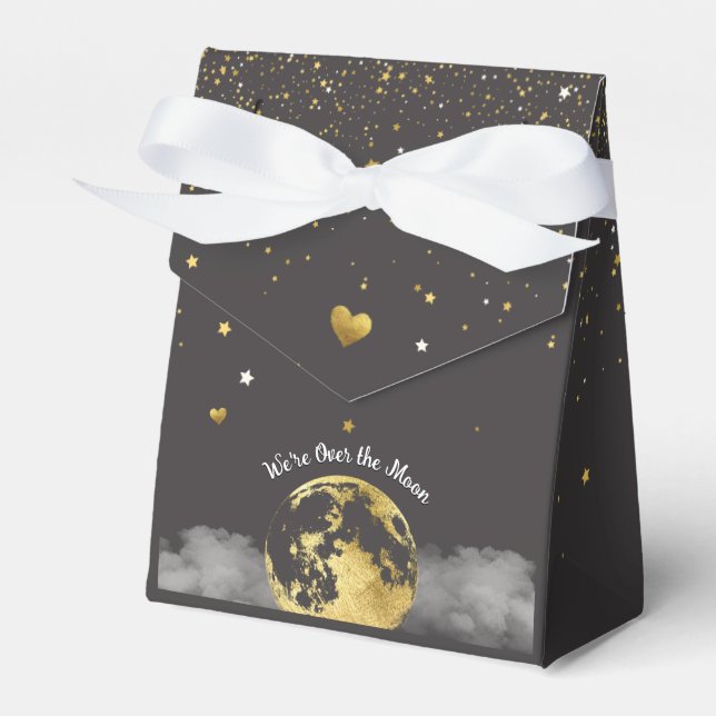 Black and Gold Over the Moon Celestial Favour Box (Front Side)