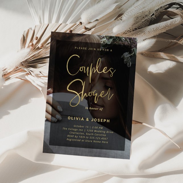 Black and Gold Overlay | Photo Couples Shower Invitation (Creator Uploaded)
