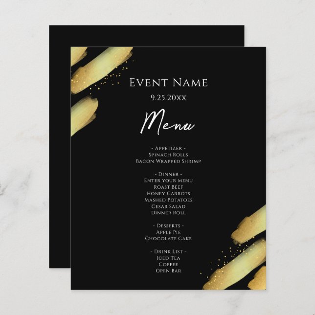 Black and Gold Paint Budget Event Menu (Front/Back)