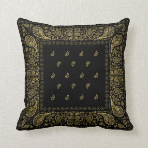 Black and Gold Paisley Design Throw Pillow