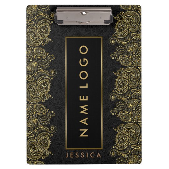 Black And Gold Paisley Lace Clipboard