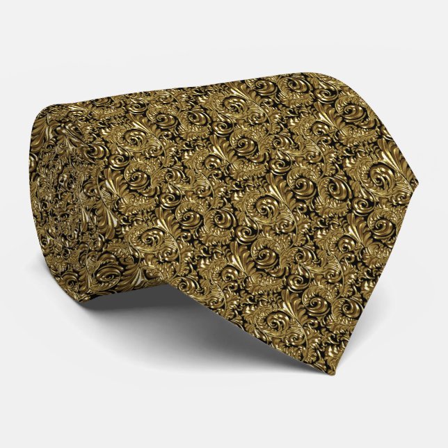 Black and Gold Paisley Men's Tie (Rolled)