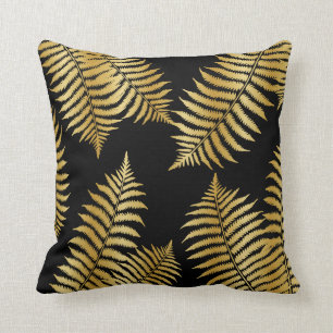 Black and Gold Palm Leaves Throw Pillow
