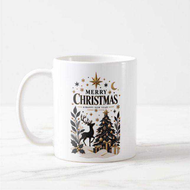 Black and Gold Paper Cut Tree Coffee Mug (Left)