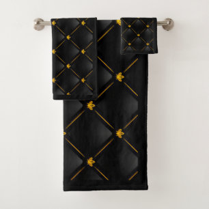 Black and Gold Pattern Bathroom Towel Set