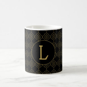Black and gold pattern with custom monogram coffee mug