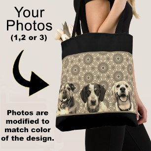 Black and Gold Pattern with Sepia Color Dog Photo  Tote Bag