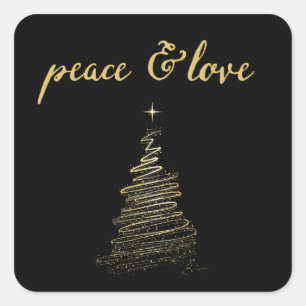 Black and Gold Peace and Love Tree Holiday Sticker