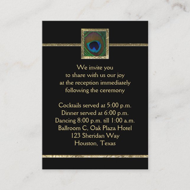 Black and Gold Peacock Feather Enclosure Card (Front)