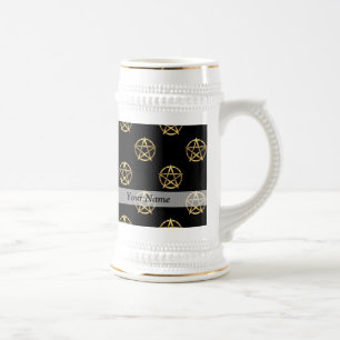 Black and gold pentagram beer stein