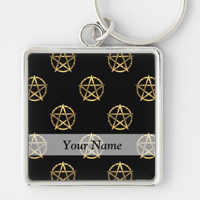 Black and gold pentagram keychain (Front)
