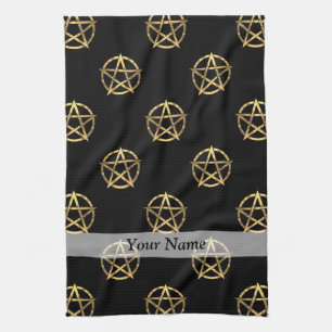 Black and gold pentagram kitchen towel