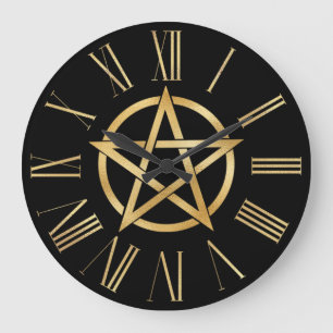 Black and Gold Pentagram  Large Clock