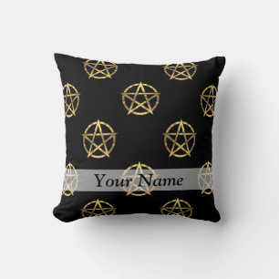 Black and gold pentagram throw pillow