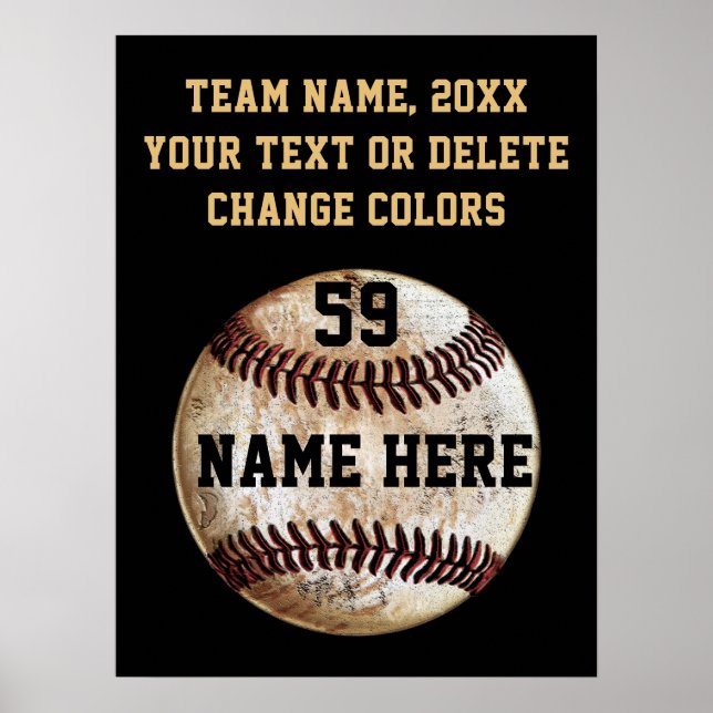 Black and Gold Personalized Baseball Poster (Front)