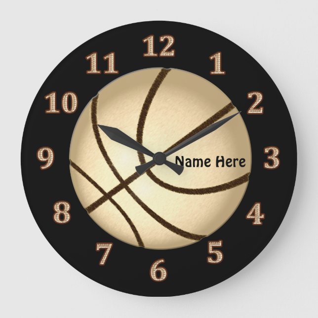 Black and Gold Personalized Basketball Wall Clocks (Front)