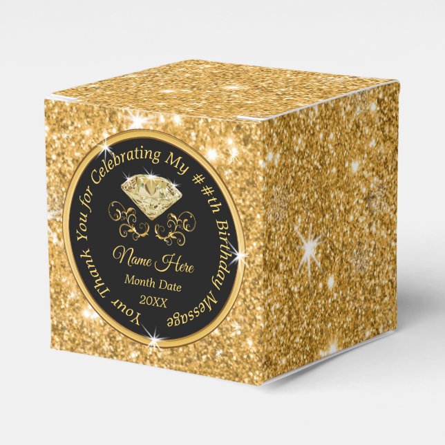 Black and Gold Personalized Birthday Favour Boxes (Front Side)