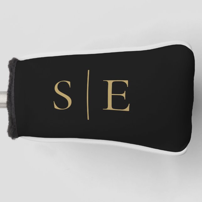 Black And Gold Personalized Elegant Monogram Golf Head Cover (Front)