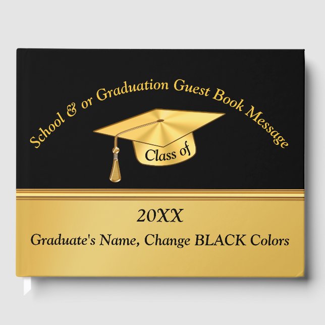 Black and Gold Personalized Graduation Guest Book (Front)