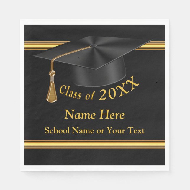 Black and Gold Personalized Graduation Napkins (Front)