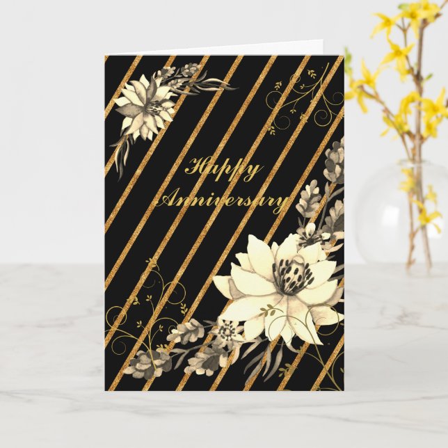 Black and Gold Personalized Greeting Card (Yellow Flower)