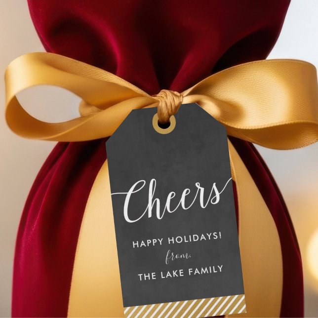 Black and Gold Personalized Holiday Wine Gift Tag (Creator Uploaded)