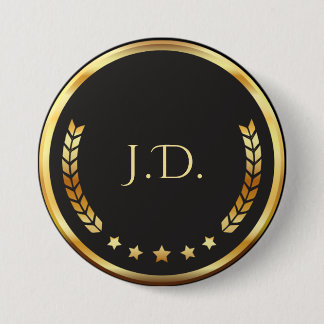 Black and Gold personalized monogram 3 Inch Round Button