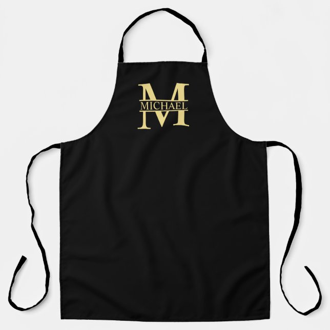Black and Gold Personalized Monogram and Name Apron (Front)