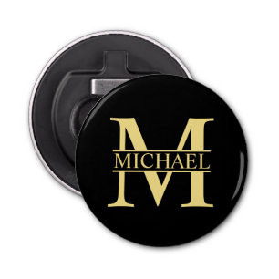 Black and Gold Personalized Monogram and Name Bottle Opener