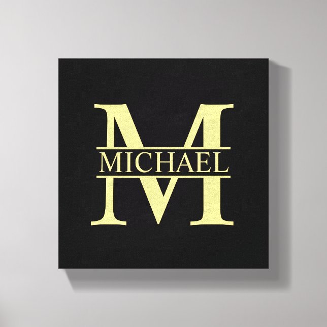 Black and Gold Personalized Monogram and Name Canvas Print (Front)