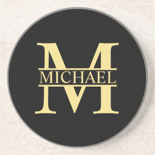 Black and Gold Personalized Monogram and Name Coaster
