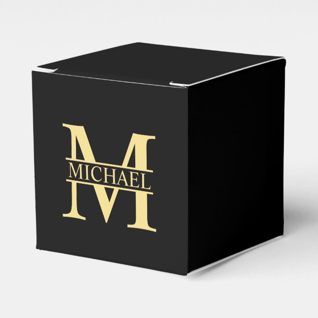 Black and Gold Personalized Monogram and Name Favor Box (Front Side)