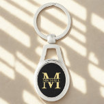 Black and Gold Personalized Monogram and Name Keychain<br><div class="desc">Personalized Monogram and Name Gifts featuring personalized gold monogram in classic serif font style with box of name in the middle of monogram on black background. Perfect as father's day gifts for dad, gifts for grandfather, husband, groom, best man, groomsmen and more. Please note : The foil details are simulated...</div>