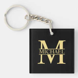 Black and Gold Personalized Monogram and Name Keychain