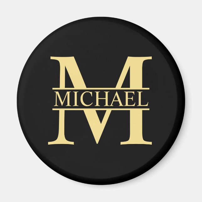 Black and Gold Personalized Monogram and Name Magnet (Front)