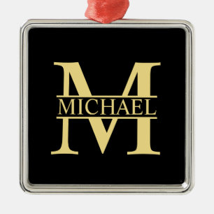 Black and Gold Personalized Monogram and Name Metal Ornament