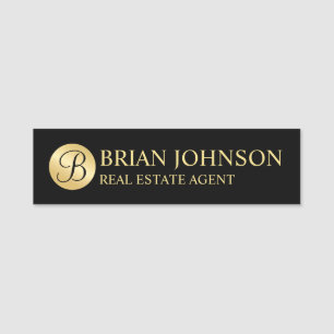 Black and Gold Personalized Monogram and Name Name Tag